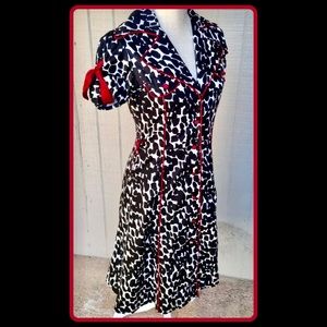 NEW Retro Rockabilly Animal Print Button Short-Sleeve Midi Shirt Dress XS/Size 3
